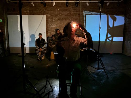 A moment from the performance of “Abstract Pieces 2” by Manos Tsangaris