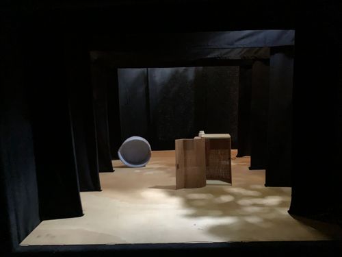 inside the miniature stage of Manos Tsangaris' GIANT 