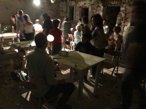 picture showing a moment from Manos Tsangaris' piece “Love & Diversity” in Chios