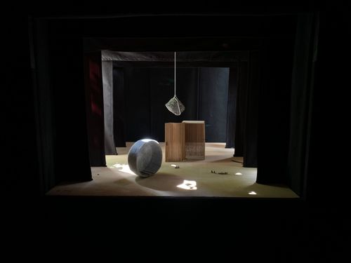 inside the miniature stage of Manos Tsangaris' GIANT 
