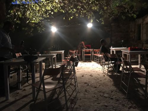 picture showing a moment from Manos Tsangaris' piece “Love & Diversity” in Chios