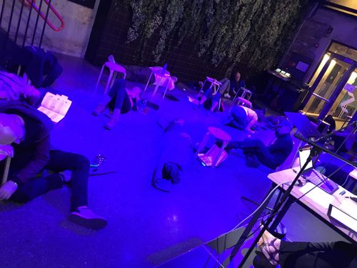 picture of the rehearsal of Manos Tsangaris' piece 